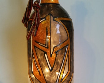 Las Vegas Golden Knights Inspired Bottle Lamp Stained Glass look Handpainted Lighted