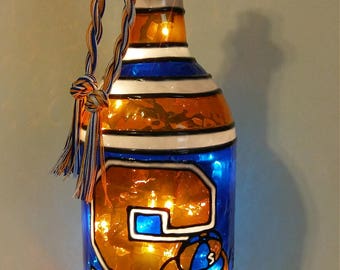 Syracuse University  Inspired Lighted Handpainted Wine Bottle Stained Glass look