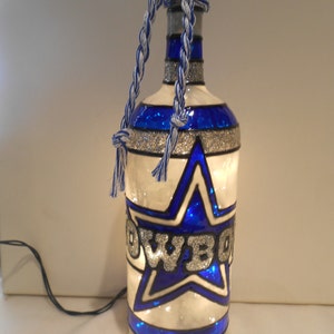 Dallas Cowboys inspired Wine Bottle Lamp Stained Glass Look Hand Painted image 1