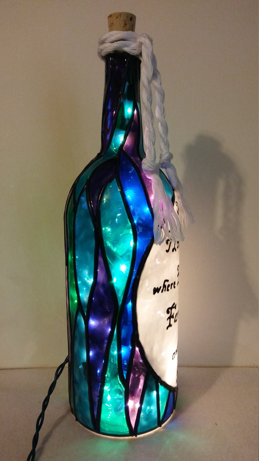New Home Wine Bottle Lamp Handpainted Stained Glass Look | Etsy