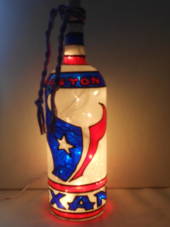 Bat Man inspired Wine Bottle Lamp Handpainted Lighted Stained Glass look 