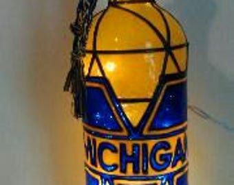 Michigan Wolverines inspired Hand paintedWine Bottle Stained Glass Look