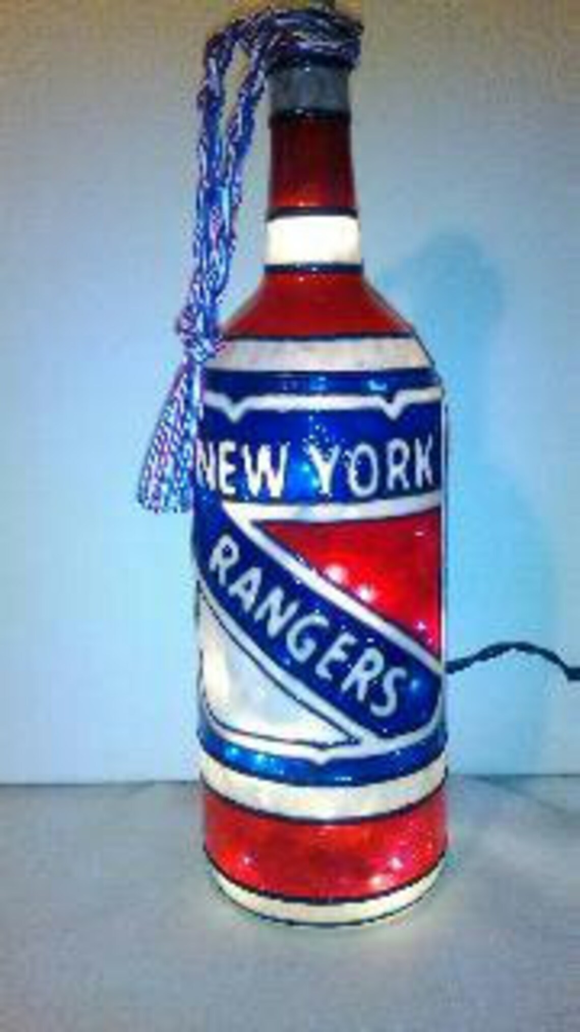 New York Rangers Inspired Bottle Lamp Hand Painted Stained Etsy