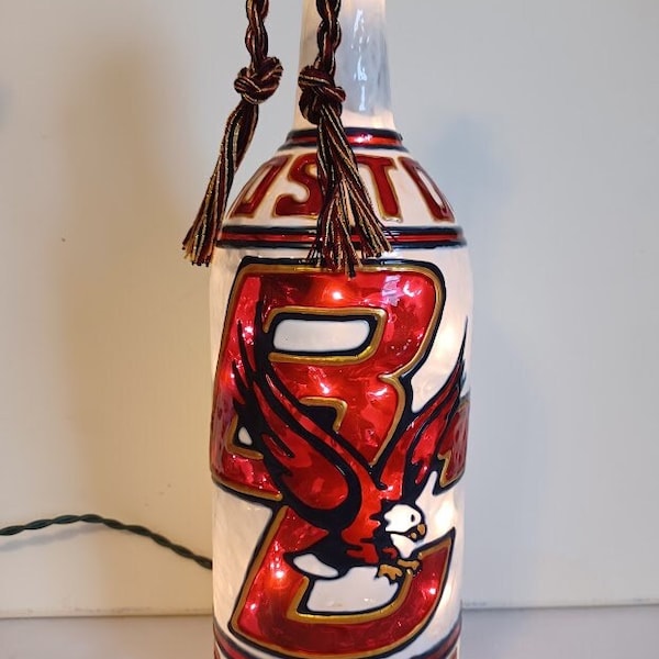 Boston College Inspired Wine Bottle Lamp Hand Painted Lighted Stained Glass Look