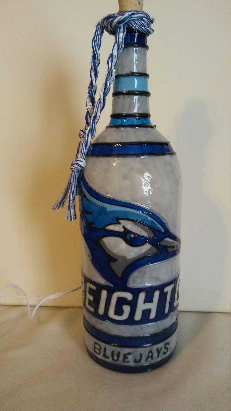 Creighton Blue Jays Inspired Wine Bottle Lamp Hand Painted Etsy