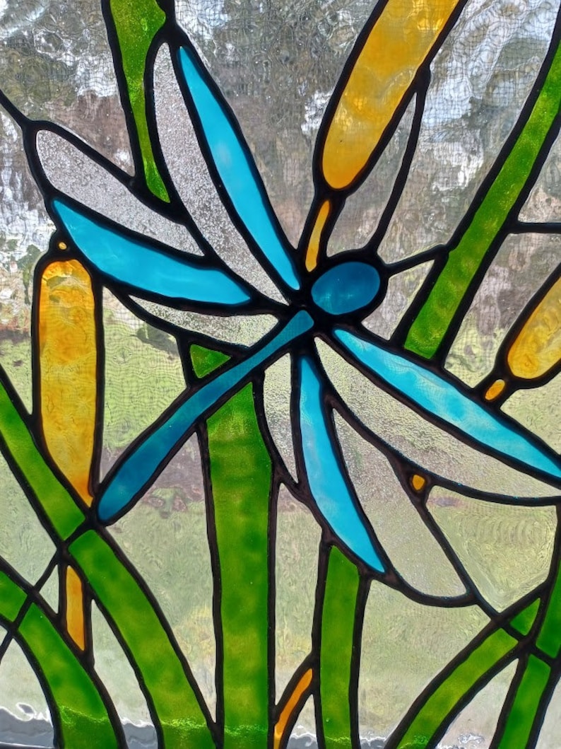 Dragonfly Stained Glass Window Panel Hand Painted Etsy