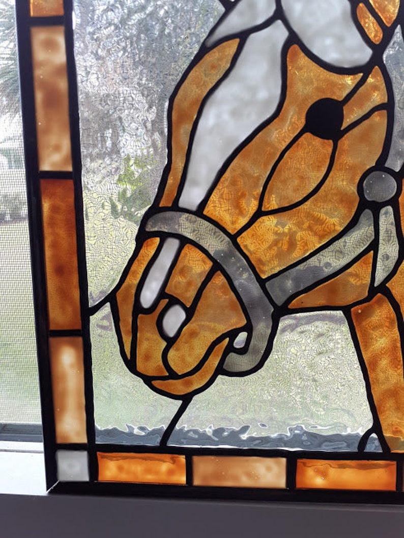 Horse Stained Glass Window Panel Hand Painted Etsy