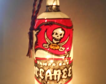 Tampa Bay Buccaneers Inspired Bottle Lamp Handpainted Stained Glass Look