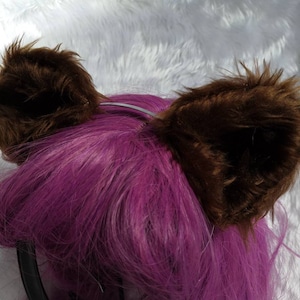 Dark Brown Bear Ears Furry Cosplay Hair Clips Headband Kawaii Grizzly Panda Carebear Mouse Soft Cute Halloween Kitsch Festival Animal