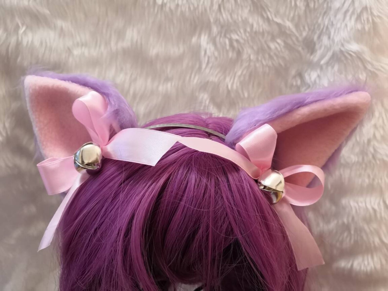 Choose Your Colours Lilac Purple Pink Furry Cat Ears Ribbons Etsy