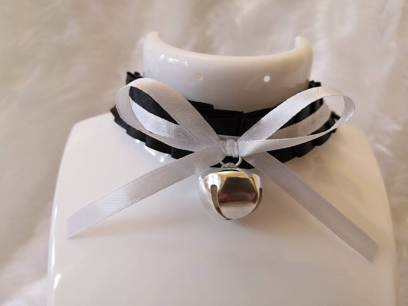 Black Ruffled Ribbon Cosplay Anime Maid Choker Cat Bell Collar Etsy