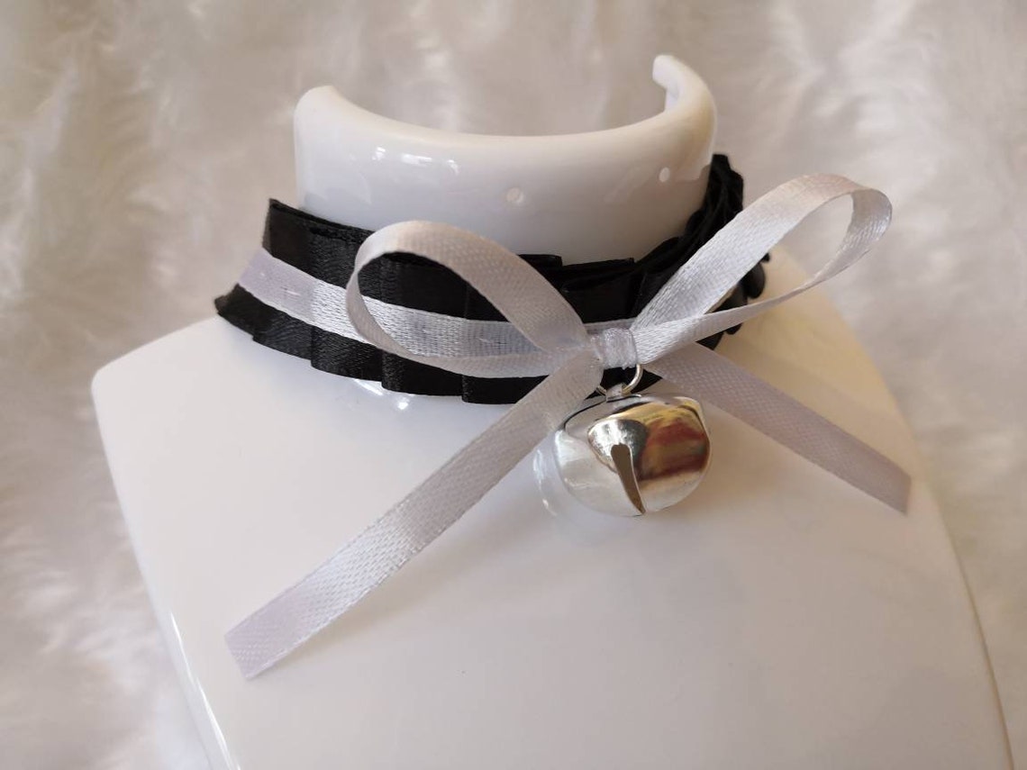Black Ruffled Ribbon Cosplay Anime Maid Choker Cat Bell Collar - Etsy