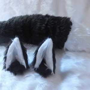 Wired or Unwired Black White Fox Wolf Furry Cosplay Set Ears on Hair Clips Tail Kitsune Anime Halloween Costume Festival Fursuit