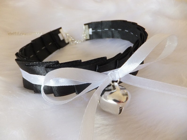 Black Ruffled Ribbon Cosplay Anime Maid Choker Cat Bell Collar | Etsy