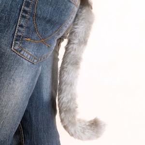 Grey Wired Cosplay Furry Cat Tail Neko Costume Halloween Dress-up Convention