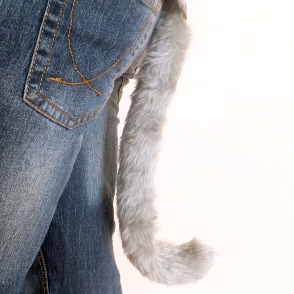 Grey Wired Cosplay Furry Cat Tail Neko Costume Halloween Dress-up Convention