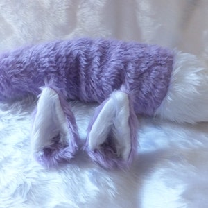 Light Purple Lilac Fox Wolf Furry Cosplay Set Ears on Hair Clips Tail Kitsune Anime Halloween Costume Festival Fursuit Wired Unwired