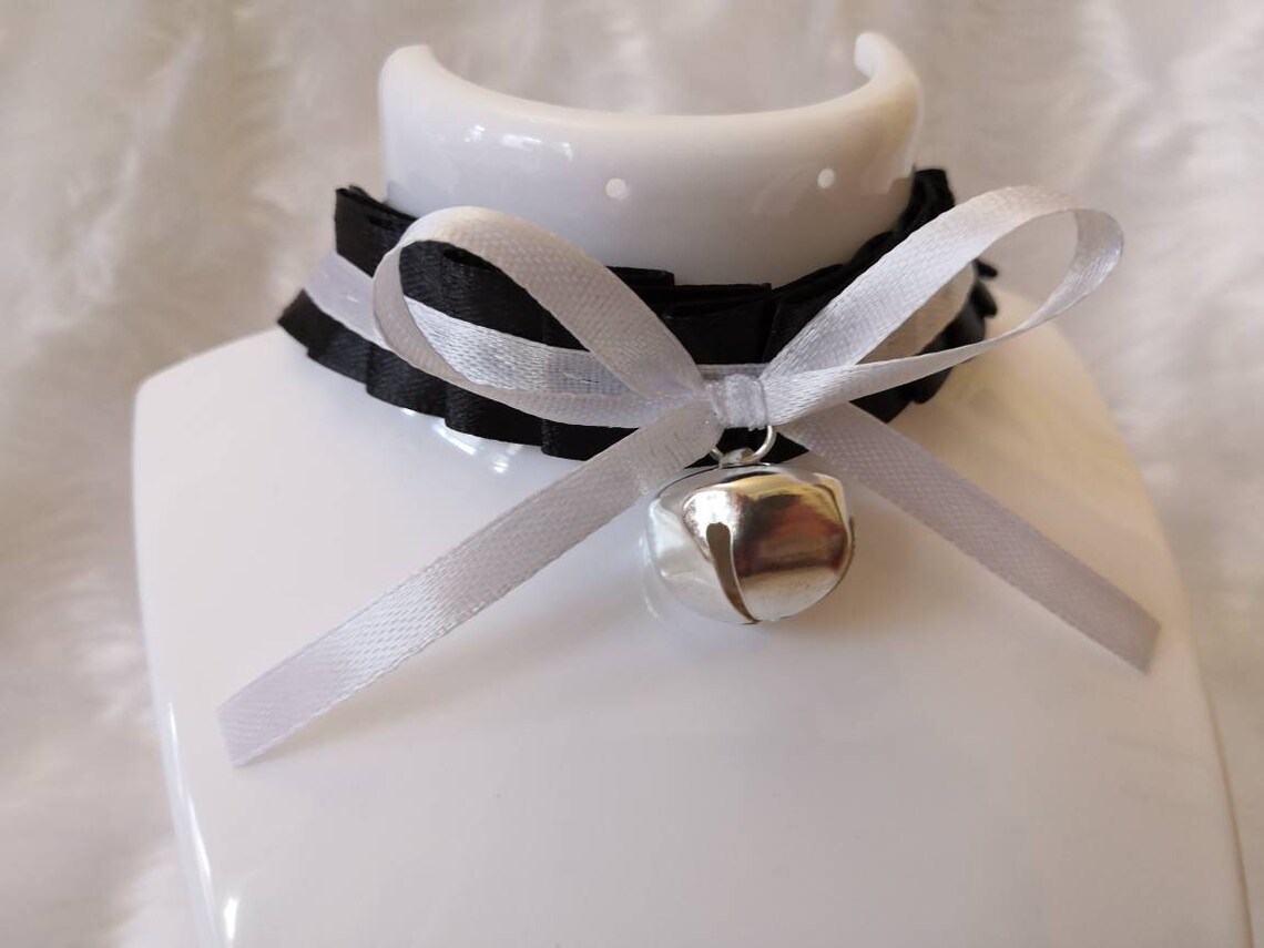 Black Ruffled Ribbon Cosplay Anime Maid Choker Cat Bell Collar - Etsy