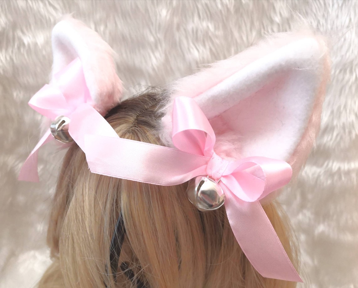 Choose Your Colours Pink Furry Cat Ears Ribbons Bells Hair Etsy