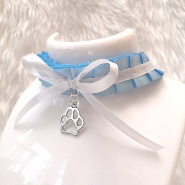 Baby Blue White Collar Paw Charm Kitten Play Cosplay Choker Cat Necklace Kitty Neko Pet BDSM Kawaii Ddlg Gift Furry