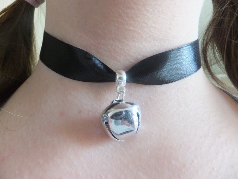 Black Cosplay Ribbon & Silver Bell Cat Collar Choker Neko Etsy