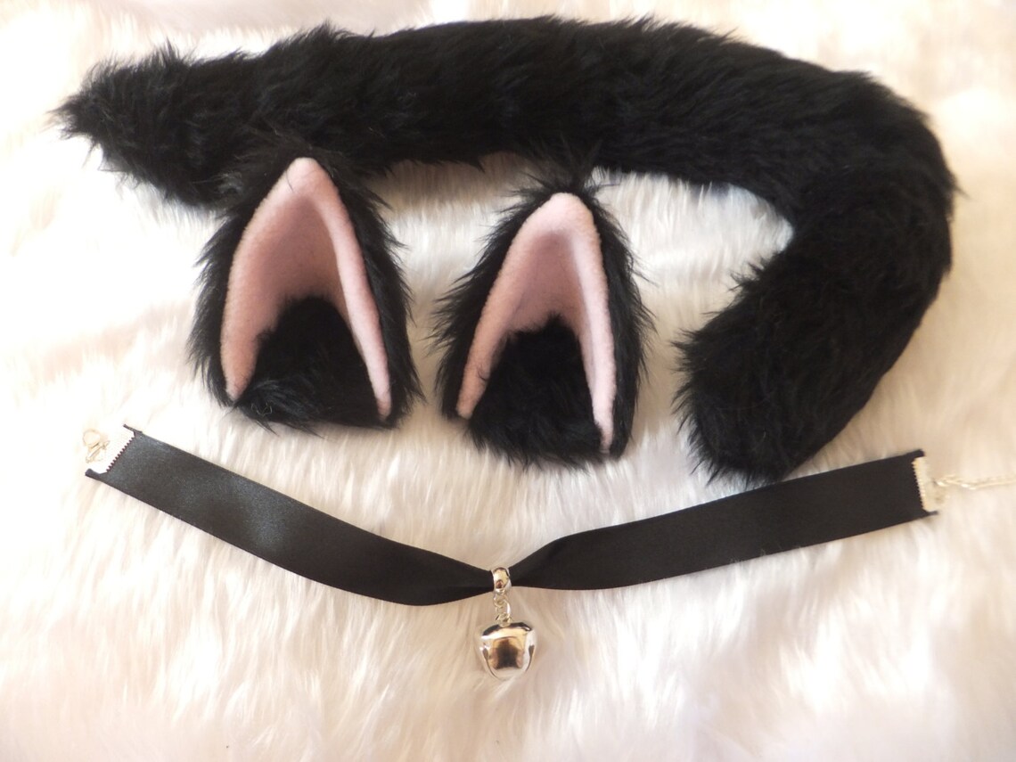Wired Black Cosplay Cat Set With Ears Tail & Bell Collar Cute Etsy