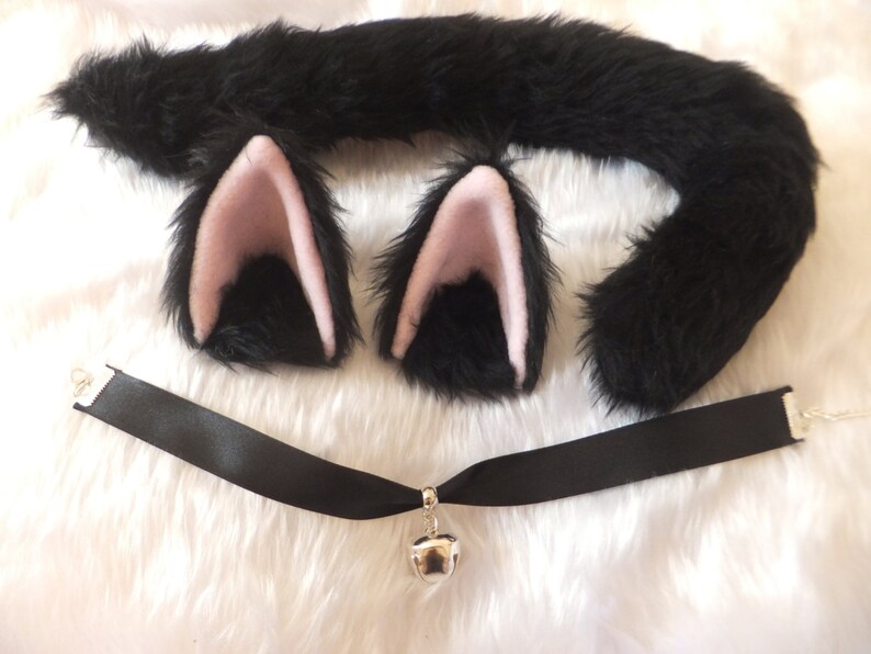 Wired Black Cosplay Cat Set With Ears Tail & Bell Collar Cute Etsy