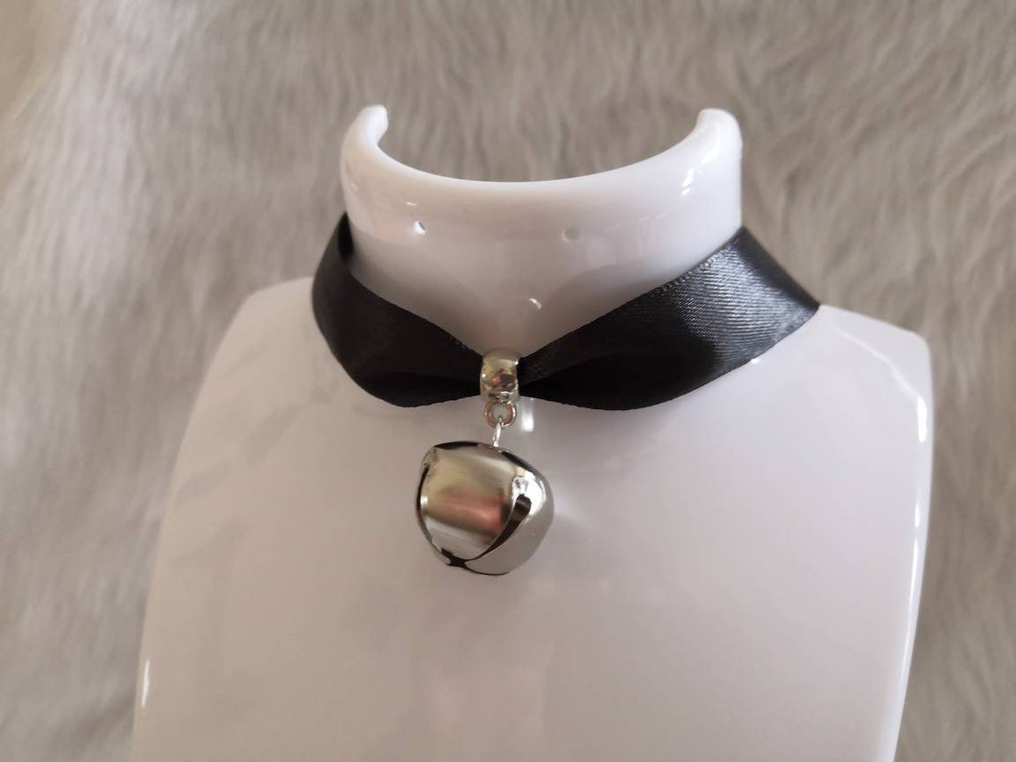 Black Cosplay Ribbon & Silver Bell Cat Collar Choker Neko Etsy