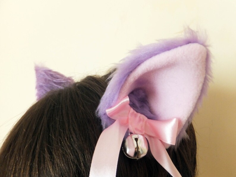 Lilac Purple Furry Cosplay Cat Neko Ears Ribbons Bells Hair Etsy