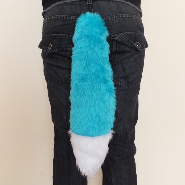 Turquoise Blue White Cosplay Furry Wolf Tail Fox Husky Wired or Unwired Kitsune Winter Kawaii Costume Halloween Outfit Festival Cute