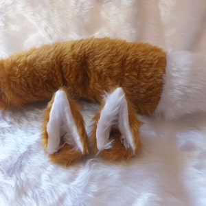 Light Ginger Brown Fox Wolf Furry Cosplay Set Ears on Hair Clips Wired Unwired Tail Kitsune Anime Halloween Costume Festival Fursuit