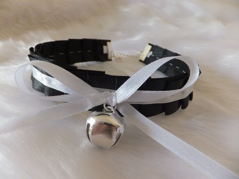 Black Ruffled Ribbon Cosplay Anime Maid Choker Cat Bell Collar | Etsy