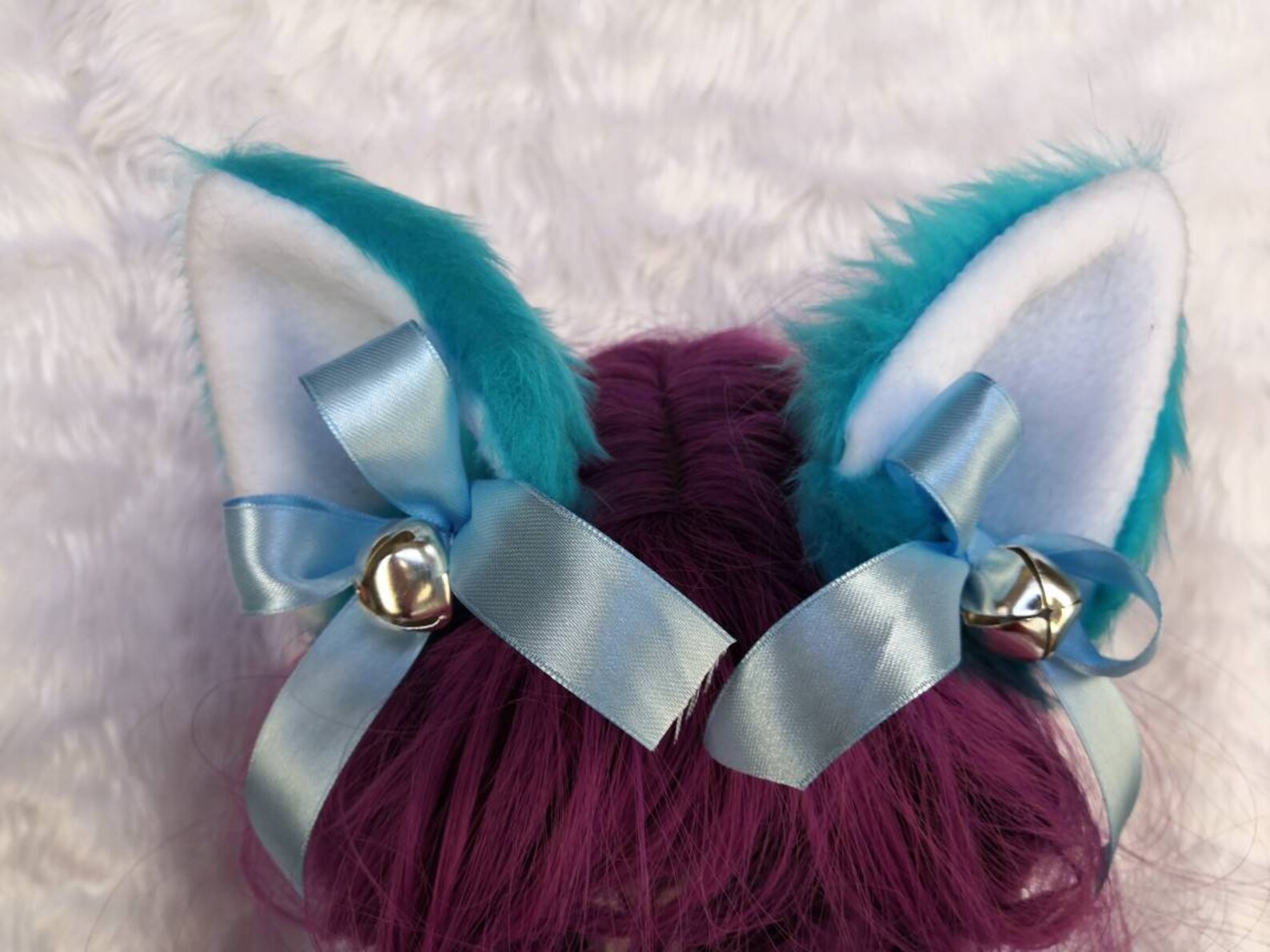 Choose Your Colours Blue Furry Cat Ears Ribbons Bells Hair Etsy