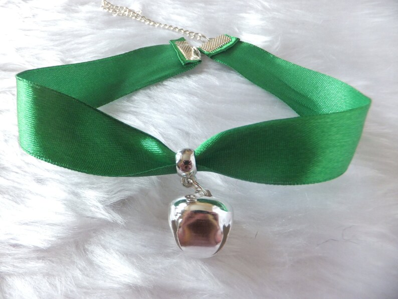 Cosplay Green Ribbon & Silver Cat Bell Collar Choker Neko Etsy