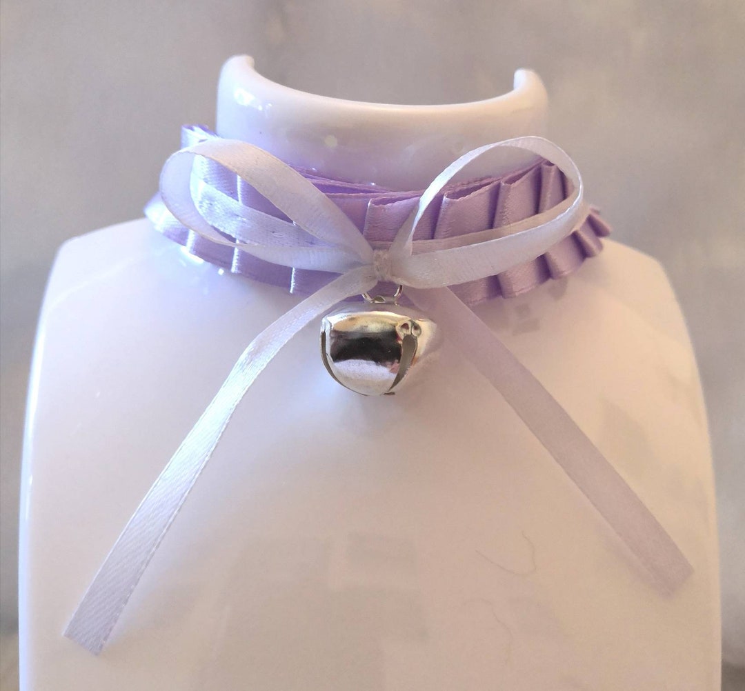 Lilac Purple Bell BDSM Collar Ddlg White Cosplay Anime Maid Choker Cat ...