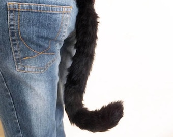 Black Cosplay Furry Cat Tail Wired or Unwired Neko Costume Wired Halloween Dress-up