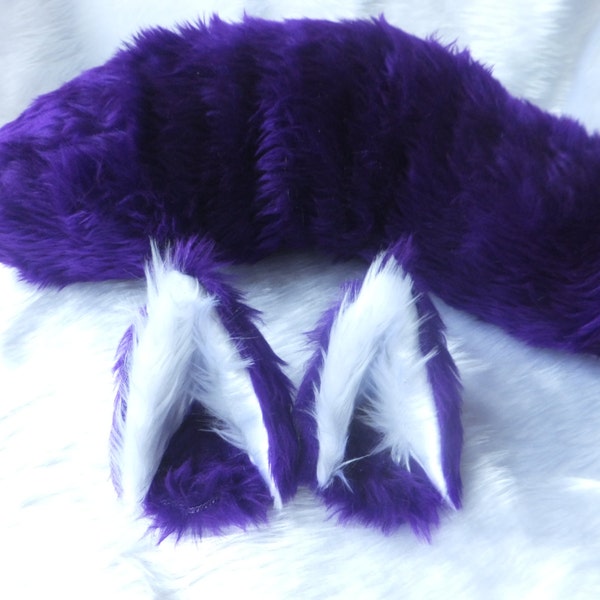 Wired or Unwired Purple Cosplay Wolf Set Ears on Hair Clips Wire Tail Fox Kitsune Anime Halloween Festival Costume