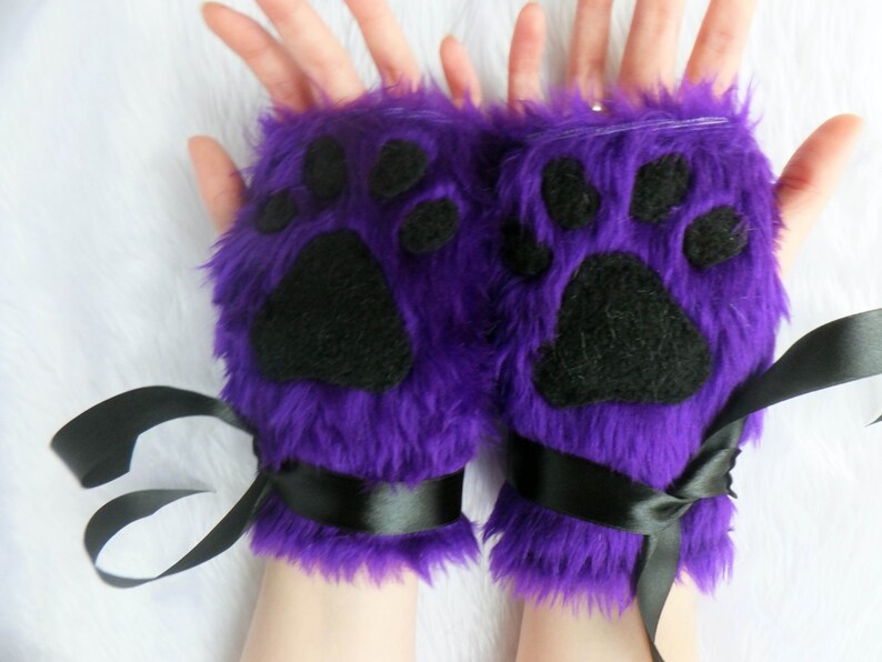 Cute Purple Furry Wolf Fox Dog Bear Cat Paw Print Fingerless | Etsy