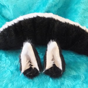 Black White Husky Wolf Furry Cosplay Set Ears on Hair Clips Tail Kitsune Anime Halloween Costume Festival Fursuit