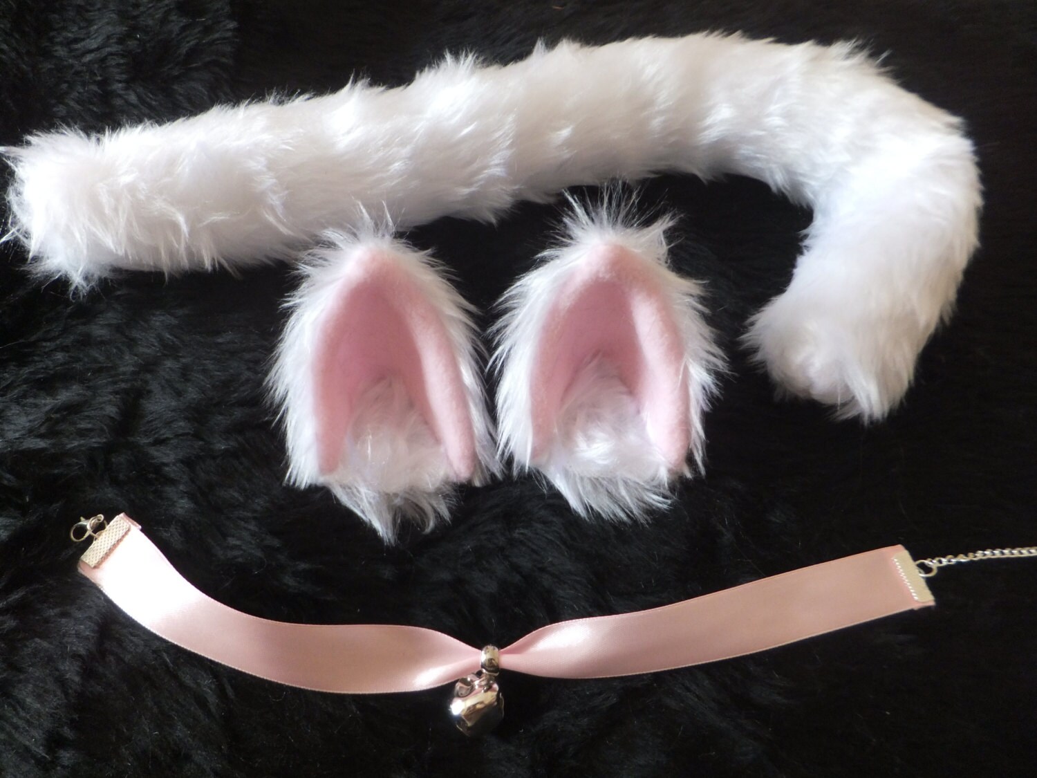 White Cosplay Cat Set with Ears Tail & Bell Collar Wired Etsy