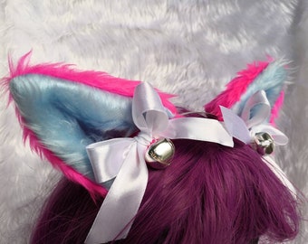 Choose Your Colours | Pink Blue Furry Cat Wolf Ears Ribbons Bells Headband Kawaii Halloween Costume Festival Fursuit Cute Neko Cosplay