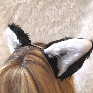 Cosplay Furry Black and White Dark Wolf Fox Ears on Hair Clips or Headband