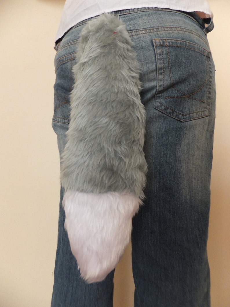 Grey White Tip Cosplay Furry Wolf Tail Fox Husky Dog Kitsune Kawaii Costume Wired Halloween Christmas Dress-up
