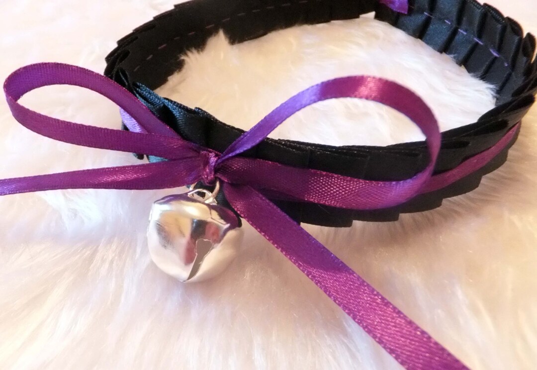 Black Purple BDSM Collar Ribbon Bell Kitten Play Cosplay Anime Ddlg ...