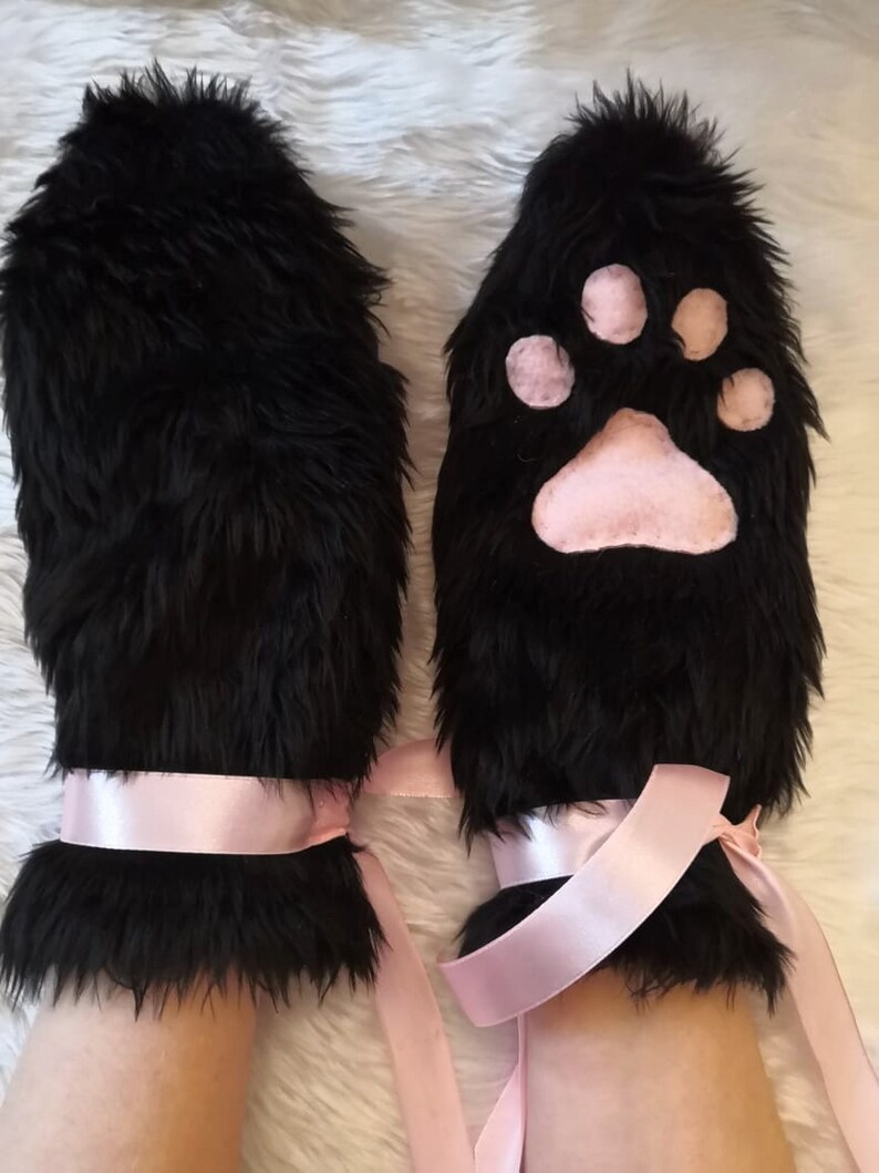 Cute Black Play Gloves Mittens Furry Cat Bondage BDSM Neko Etsy