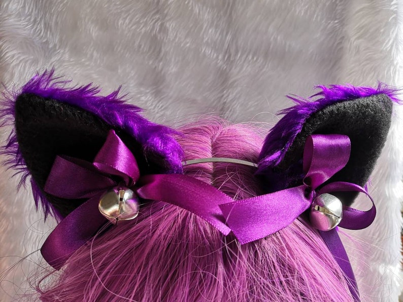 Choose Your Colours Purple Black Furry Cat Ears Ribbons Etsy