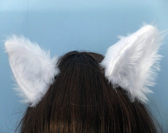 White Cosplay Furry Wolf Arctic Fox Neko Cat Cosplay Ears on Hair Clips Headband Halloween Costume Festival Fursuit Christmas