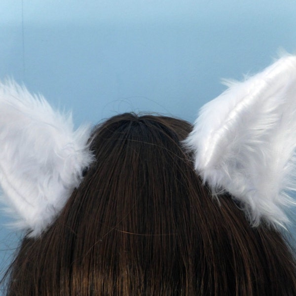 White Cosplay Furry Wolf Arctic Fox Neko Cat Cosplay Ears on Hair Clips Headband Halloween Costume Festival Fursuit Christmas