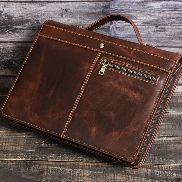 iPad Leather Portfolio Case with Short Carrying Handle,Briefcase,iPad Case with A5 Notepad,iPad with Pockets,Passport iPhone Travelling