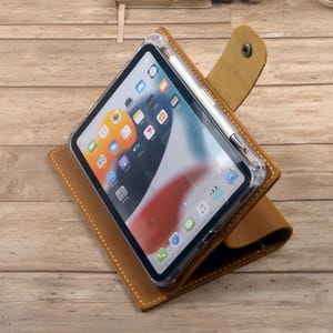 Crazy Horse Leather iPad mini Standing Case,Personalized iPad mini Travelling Folio Cover With Apple Pencil Holder,Hand Sewing,Gift